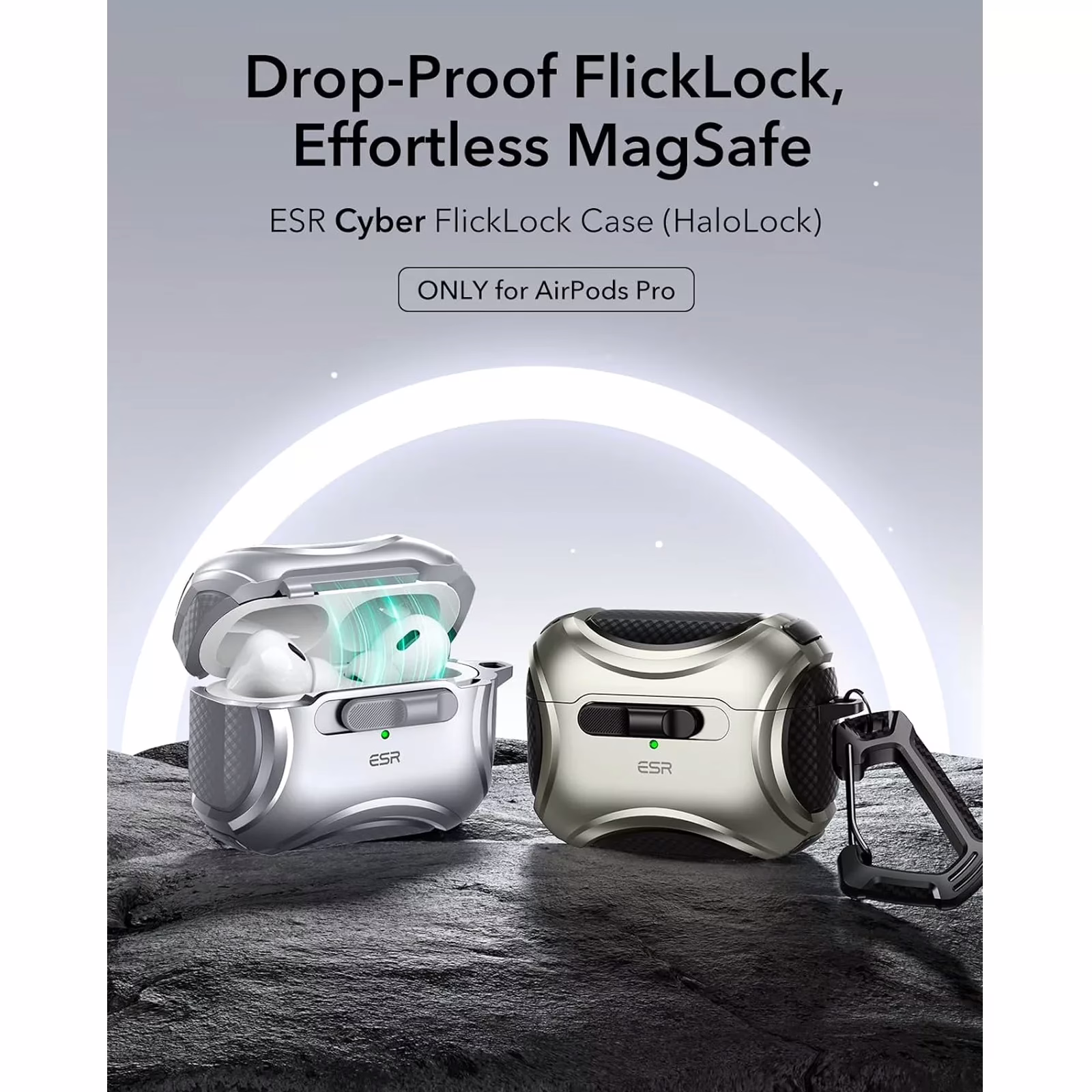 ESR รุ่น Cyber FlickLock Case (HaloLock) - เคส AirPods Pro 2/1 - สี White 2 ESR รุ่น Cyber FlickLock Case (HaloLock) - เคส AirPods Pro 2/1 - สี White - Image 2