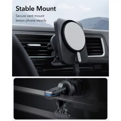ESR รุ่น Car Charger Made for MagSafe + CryoBoost (15W) - แท่นชาร์จไร้สายในรถ - สี Frosted Silver