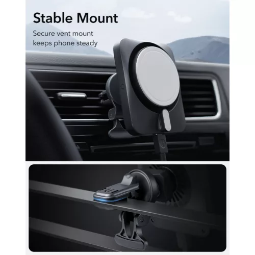 ESR รุ่น Car Charger Made for MagSafe + CryoBoost (15W) - แท่นชาร์จไร้สายในรถ - สี Frosted Silver