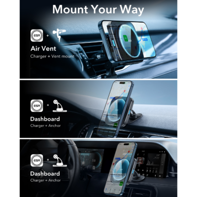ESR รุ่น HaloLock (Qi2) Magnetic Wireless Car Charger with Car Mount - แท่นชาร์จไร้สายในรถ - สี Black