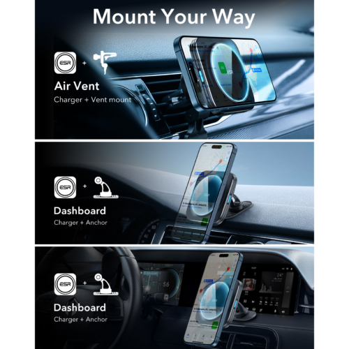 ESR รุ่น HaloLock (Qi2) Magnetic Wireless Car Charger with Car Mount - แท่นชาร์จไร้สายในรถ - สี Black