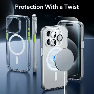 ESR รุ่น Classic Pro Case (HaloLock) - เซตเคสและฟิล์ม iPhone 15 Pro Max - สี Clear