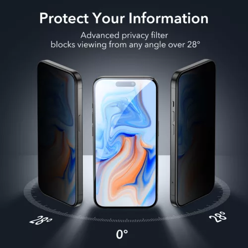 ESR รุ่น Tempered Glass Privacy Screen Protector - ฟิล์มกระจก iPhone 15 (1 Pack)