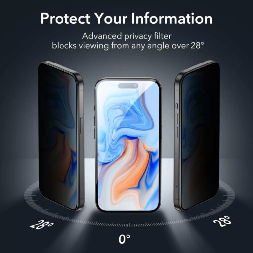 ESR รุ่น Tempered Glass Privacy Screen Protector - ฟิล์มกระจก iPhone 15 (1 Pack) - Image 3