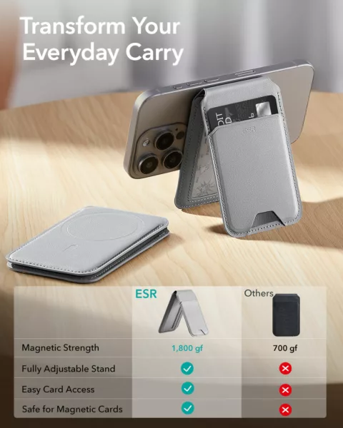 ESR รุ่น HaloLock Vegan Leather Wallet Stand - ที่ใส่บัตรติดหลังมือถือแบบตั้งได้ - สี Light Tan