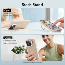 ESR รุ่น Cloud Soft Case with Stash Stand (HaloLock) - เคส iPhone 15 Pro - สี Light Tan