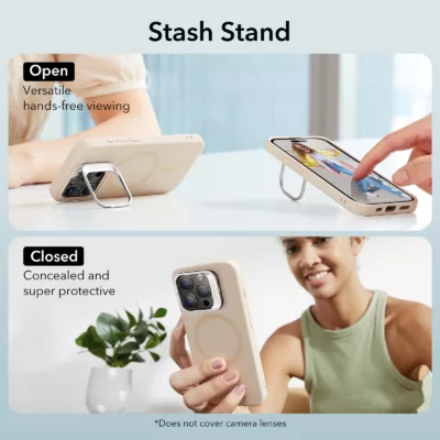 ESR รุ่น Cloud Soft Case with Stash Stand (HaloLock) - เคส iPhone 15 Pro Max - สี Light Tan