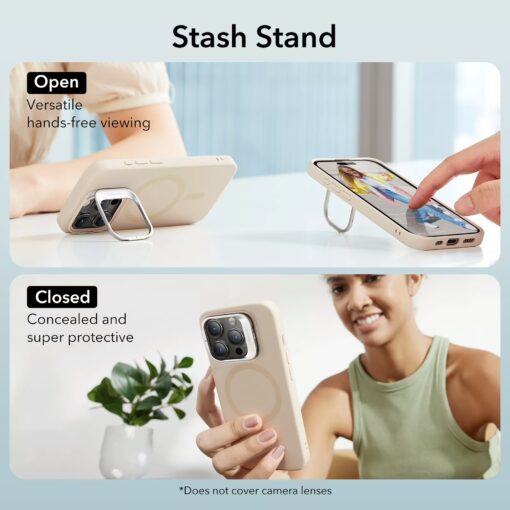 ESR รุ่น Cloud Soft Case with Stash Stand (HaloLock) - เคส iPhone 15 Pro - สี Light Tan - Image 5