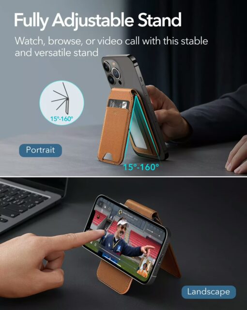 ESR รุ่น HaloLock Vegan Leather Wallet Stand - ที่ใส่บัตรติดหลังมือถือแบบตั้งได้ - สี Tan Suede - Image 4