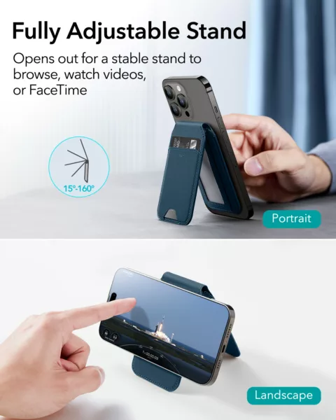 ESR รุ่น HaloLock Vegan Leather Wallet Stand - ที่ใส่บัตรติดหลังมือถือแบบตั้งได้ - สี Dark Blue