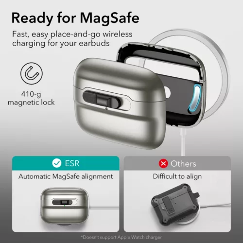 ESR รุ่น Pulse Magnetic Lock Case (HaloLock) - เคส AirPods Pro 2/1 - สี Titanium
