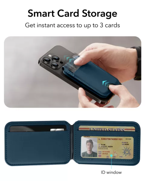 ESR รุ่น HaloLock Vegan Leather Wallet Stand - ที่ใส่บัตรติดหลังมือถือแบบตั้งได้ - สี Dark Blue