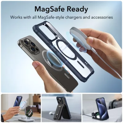 ESR รุ่น Air Armor Clear Case (HaloLock) - เคส iPhone 15 Pro - สี Clear/Dark Blue