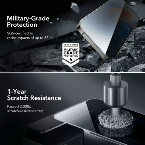 ESR รุ่น Tempered Glass Privacy Screen Protector - ฟิล์มกระจก iPhone 15 (1 Pack) - Image 4