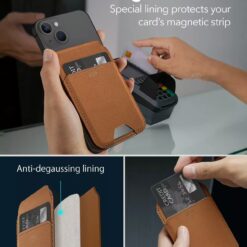 ESR รุ่น HaloLock Vegan Leather Wallet Stand - ที่ใส่บัตรติดหลังมือถือแบบตั้งได้ - สี Tan Suede
