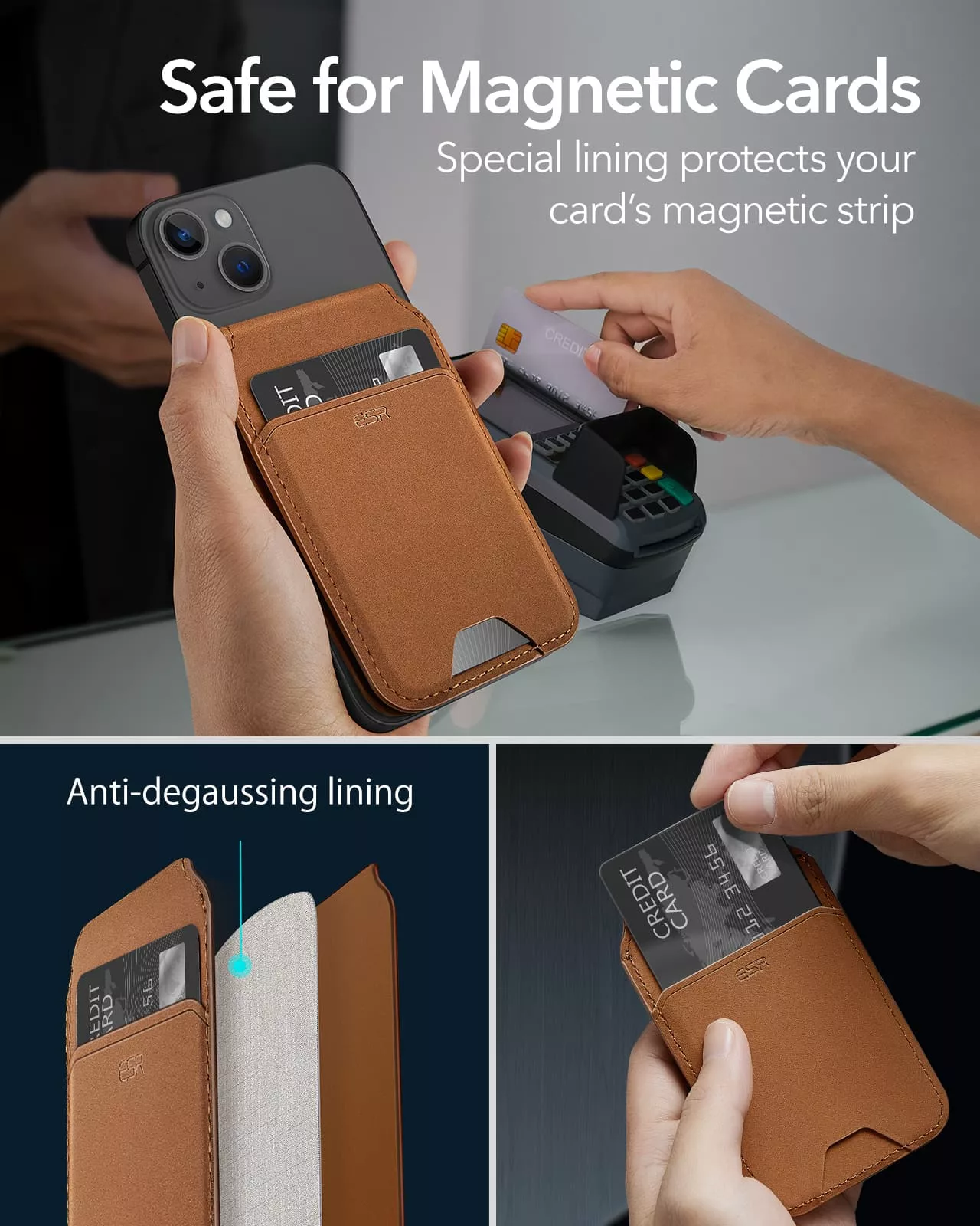 ESR รุ่น HaloLock Vegan Leather Wallet Stand - ที่ใส่บัตรติดหลังมือถือแบบตั้งได้ - สี Tan Suede 5 ESR รุ่น HaloLock Vegan Leather Wallet Stand - ที่ใส่บัตรติดหลังมือถือแบบตั้งได้ - สี Tan Suede
