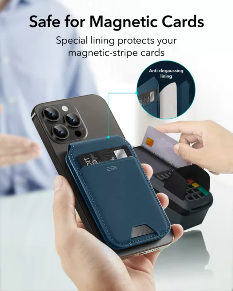ESR รุ่น HaloLock Vegan Leather Wallet Stand - ที่ใส่บัตรติดหลังมือถือแบบตั้งได้ - สี Dark Blue