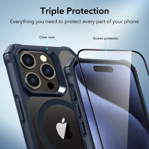ESR รุ่น Air Armor Clear Case (HaloLock) - เคส iPhone 15 Pro Max - สี Clear/Dark Blue