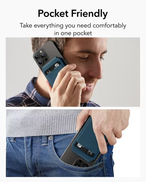 ESR รุ่น HaloLock Vegan Leather Wallet Stand - ที่ใส่บัตรติดหลังมือถือแบบตั้งได้ - สี Dark Blue