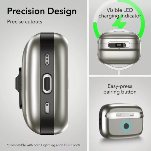 ESR รุ่น Pulse Magnetic Lock Case (HaloLock) - เคส AirPods Pro 2/1 - สี Titanium - Image 5