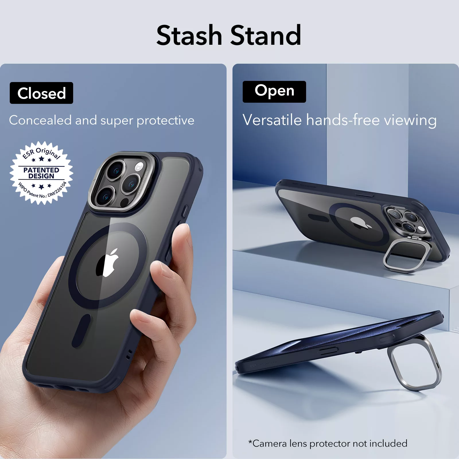 ESR รุ่น Classic Hybrid Case with Stash Stand (HaloLock) - เคส iPhone 15 Pro Max - สี Dark Blue 16 ESR รุ่น Classic Hybrid Case with Stash Stand (HaloLock) - เคส iPhone 15 Pro Max - สี Dark Blue