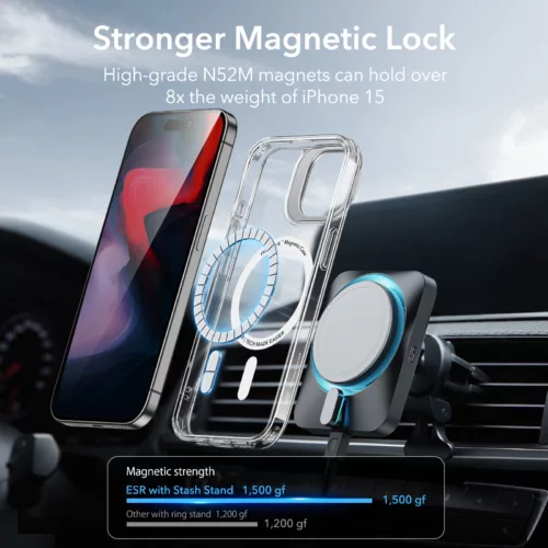 ESR รุ่น Classic Hybrid Case with Stash Stand (HaloLock) - เคส iPhone 15 Pro Max - สี Clear