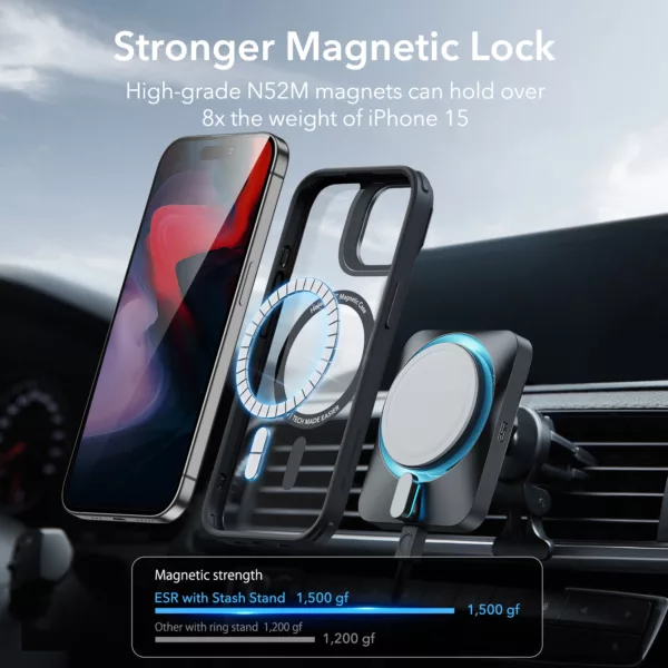 ESR รุ่น Classic Hybrid Case with Stash Stand (HaloLock) - เคส iPhone 15 Pro Max - สี Clear/Black