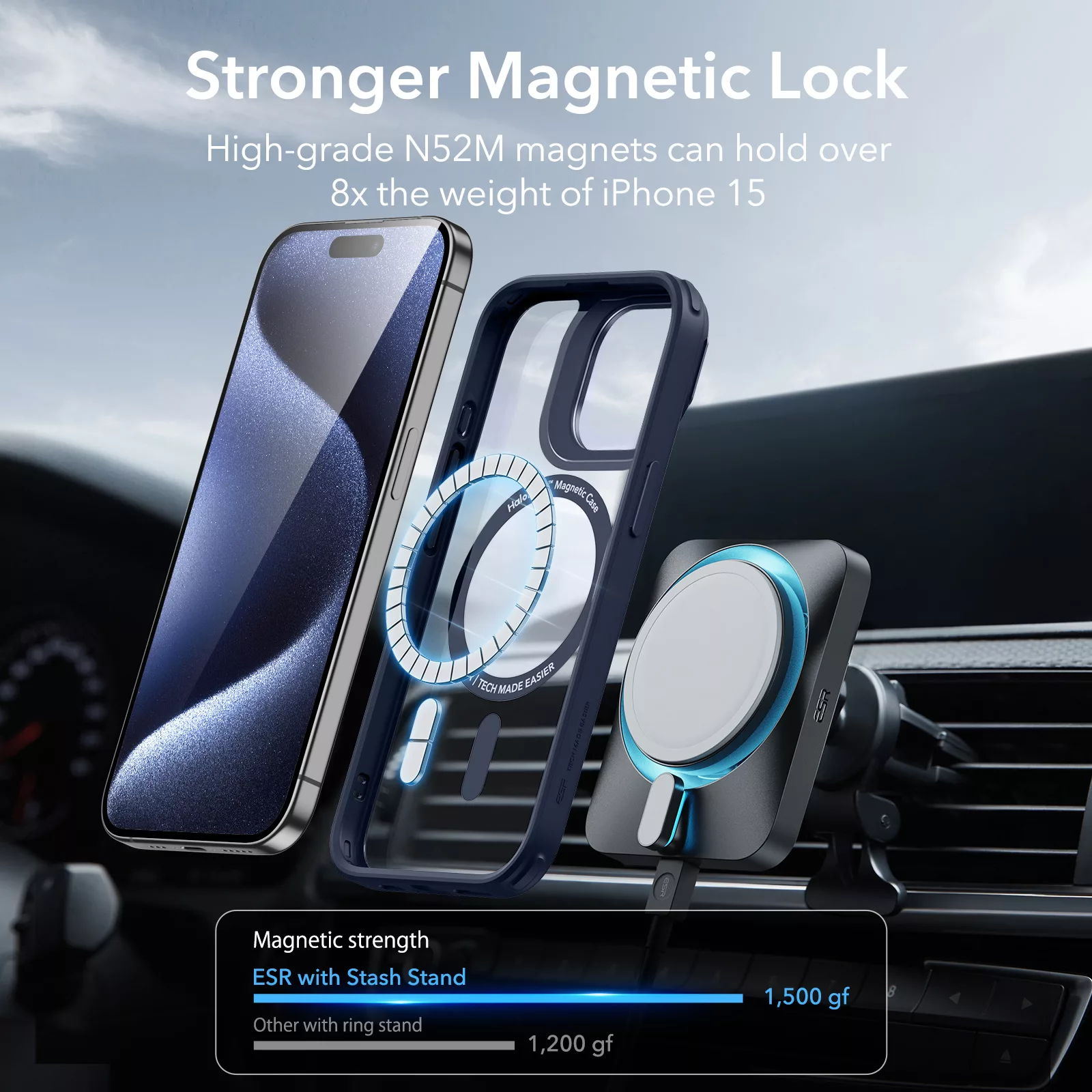 ESR รุ่น Classic Hybrid Case with Stash Stand (HaloLock) - เคส iPhone 15 Pro Max - สี Dark Blue 20 ESR รุ่น Classic Hybrid Case with Stash Stand (HaloLock) - เคส iPhone 15 Pro Max - สี Dark Blue