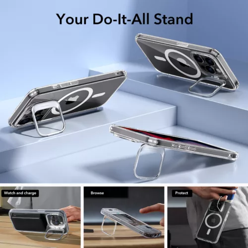 ESR รุ่น Classic Hybrid Case with Stash Stand (HaloLock) - เคส iPhone 15 Pro - สี Clear