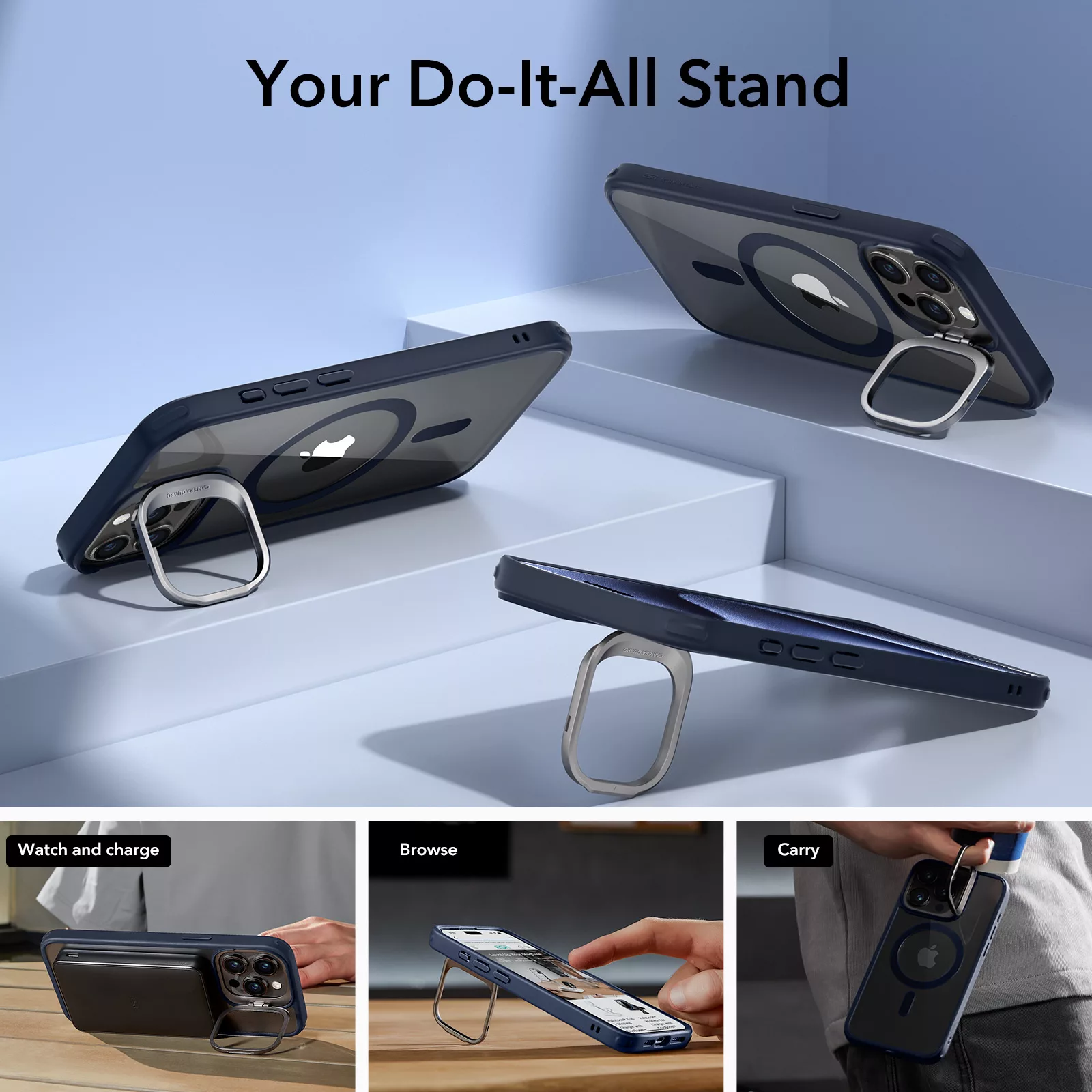 ESR รุ่น Classic Hybrid Case with Stash Stand (HaloLock) - เคส iPhone 15 Pro Max - สี Dark Blue 17 ESR รุ่น Classic Hybrid Case with Stash Stand (HaloLock) - เคส iPhone 15 Pro Max - สี Dark Blue