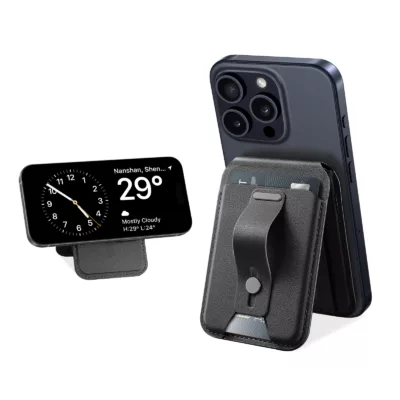 ESR รุ่น HaloLock Vegan Leather Wallet Stand with Finger Loop - ที่ใส่บัตรติดหลังมือถือแบบตั้งได้ - สี Black