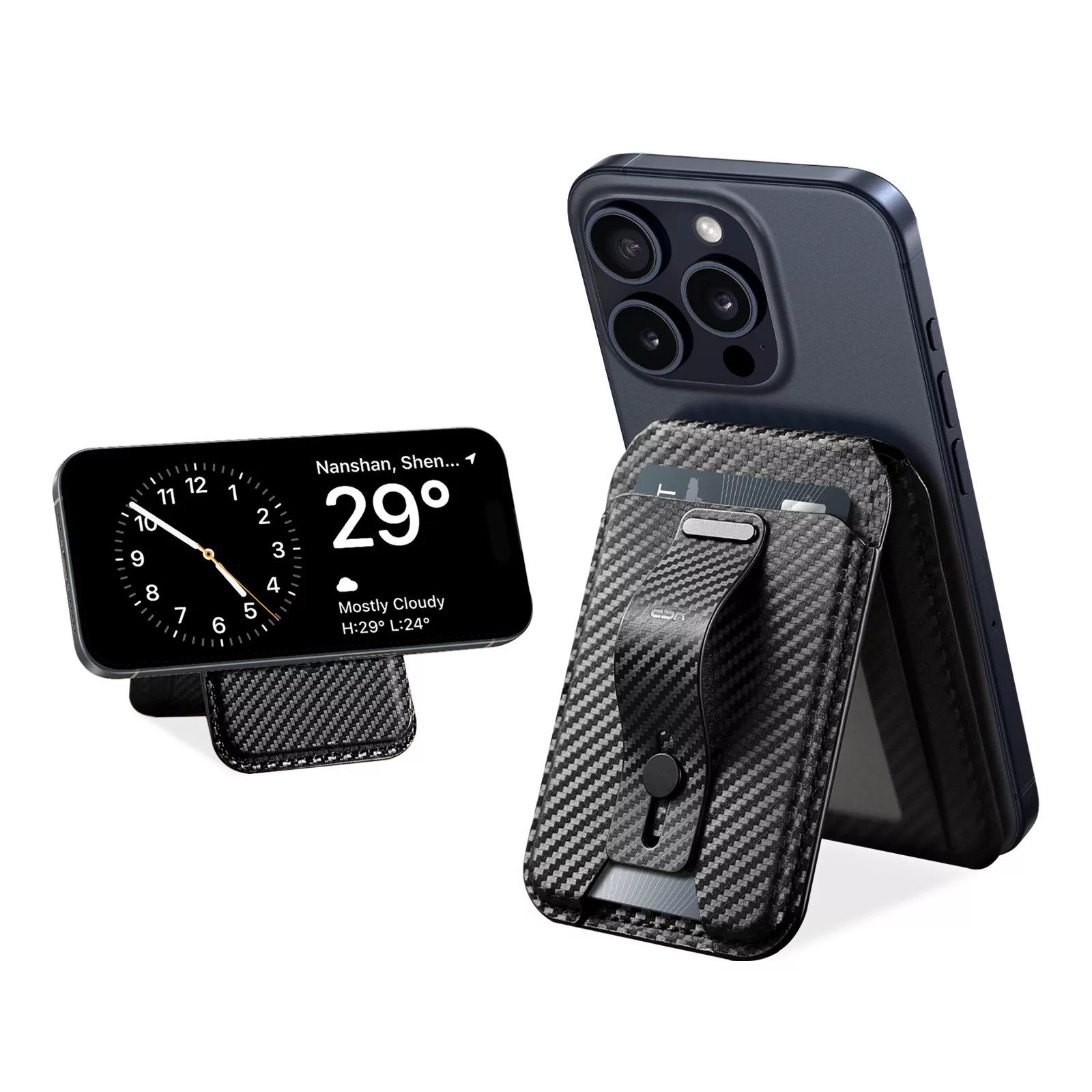 ESR รุ่น HaloLock Vegan Leather Wallet Stand with Finger Loop - ที่ใส่บัตรติดหลังมือถือแบบตั้งได้ - สี Black Carbon Fiber 18 ESR รุ่น HaloLock Vegan Leather Wallet Stand with Finger Loop - ที่ใส่บัตรติดหลังมือถือแบบตั้งได้ - สี Black Carbon Fiber