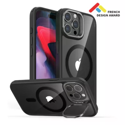 ESR รุ่น Classic Hybrid Case with Stash Stand (HaloLock) - เคส iPhone 15 Pro Max - สี Clear/Black