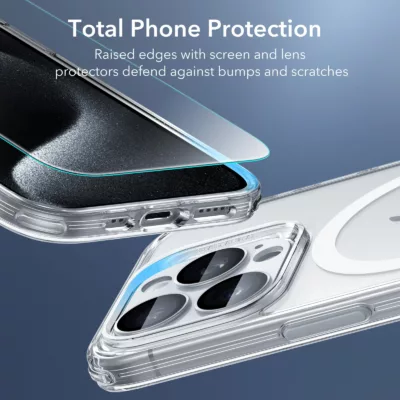 ESR รุ่น Classic Pro Case (HaloLock) - เซตเคสและฟิล์ม iPhone 15 Pro Max - สี Clear