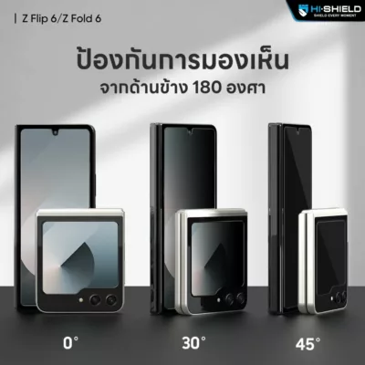 Hishield รุ่น Tempered Glass 2.5D Privacy - ฟิล์มกระจก Galaxy Z Fold 6 (ฟิล์ม 1 แผ่นสำหรับจอหน้า)
