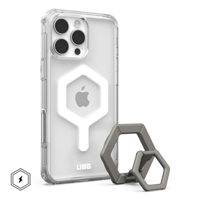 UAG รุ่น Plyo Magsafe Bundel - เคส iPhone 16 Pro Max - สี Ice White/Titanium Stand