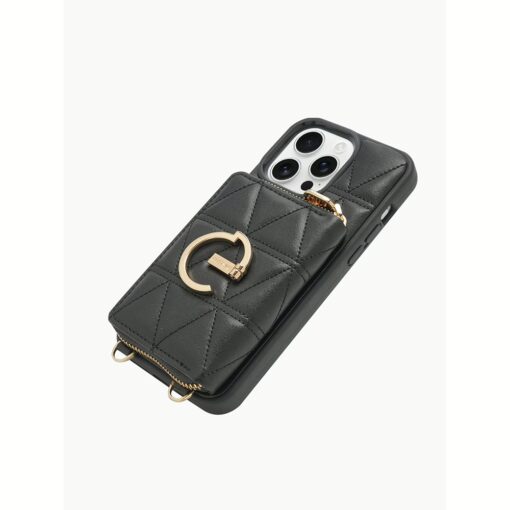 Custype รุ่น ZipPouch E-Stand Wallet Phone Case - เคส iPhone 16 Pro - สี Triangle Black - Image 4