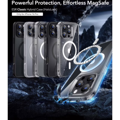 ESR รุ่น Classic Hybrid Case (HaloLock) - เคส iPhone 16 Pro - สี Clear Black