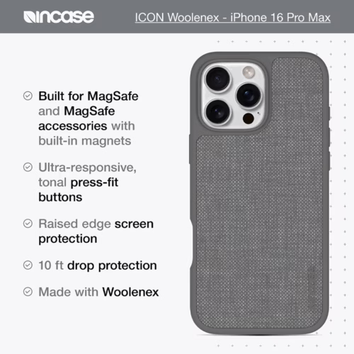 Incase รุ่น Icon Case for Magsafe - เคส iPhone 16 Pro Max - สี Asphalt Woolenex