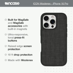 Incase รุ่น Icon Case for Magsafe - เคส iPhone 16 Pro - สี Graphite Woolenex