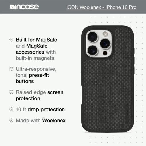 Incase รุ่น Icon Case for Magsafe - เคส iPhone 16 Pro - สี Graphite Woolenex - Image 5