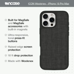 Incase รุ่น Icon Case for Magsafe - เคส iPhone 16 Pro Max - สี Graphite Woolenex