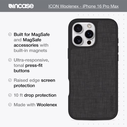 Incase รุ่น Icon Case for Magsafe - เคส iPhone 16 Pro Max - สี Graphite Woolenex