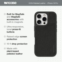 Incase รุ่น Icon Case for Magsafe - เคส iPhone 16 Pro - สี Obsidian Pebbled Plant Leather