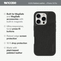Incase รุ่น Icon Case for Magsafe - เคส iPhone 16 Pro - สี Obsidian Pebbled Plant Leather