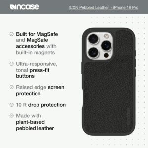 Incase รุ่น Icon Case for Magsafe - เคส iPhone 16 Pro - สี Obsidian Pebbled Plant Leather