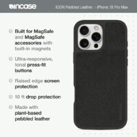 Incase รุ่น Icon Case for Magsafe - เคส iPhone 16 Pro Max - สี Obsidian Pebbled Plant Leather