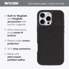Incase รุ่น Icon Case for Magsafe - เคส iPhone 16 Pro Max - สี Obsidian Pebbled Plant Leather - Image 3