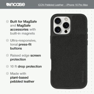 Incase รุ่น Icon Case for Magsafe - เคส iPhone 16 Pro Max - สี Obsidian Pebbled Plant Leather
