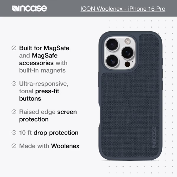 Incase รุ่น Icon Case for Magsafe - เคส iPhone 16 Pro - สี Navy Woolenex
